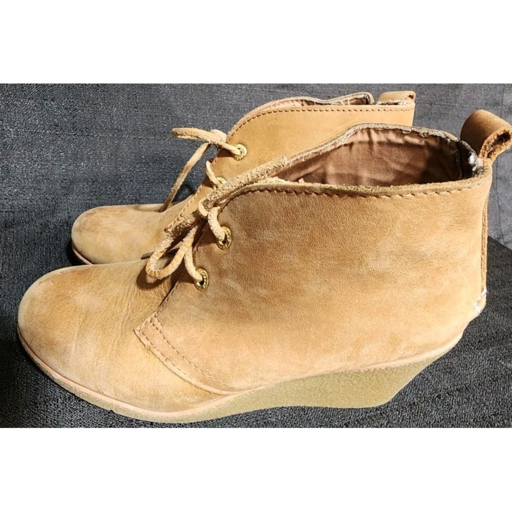 Sperry Womens 6.5 Harlow Wedge Booties Top Sider Tan Suede Lace Up Ankle Boots
